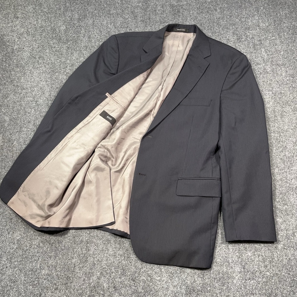 Mens Hugo Boss Sport Coat Jacket Blazer‎ 42S 100% Virgin Wool Blue Pin Stripe